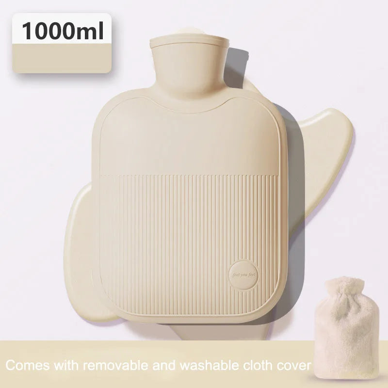 Cozy & Durable Hot Water Bottle With Soft Cloth Cover-1000ml Explosion-Proof,Non-Slip Grip for Perfect for Menstrual Pain Relief