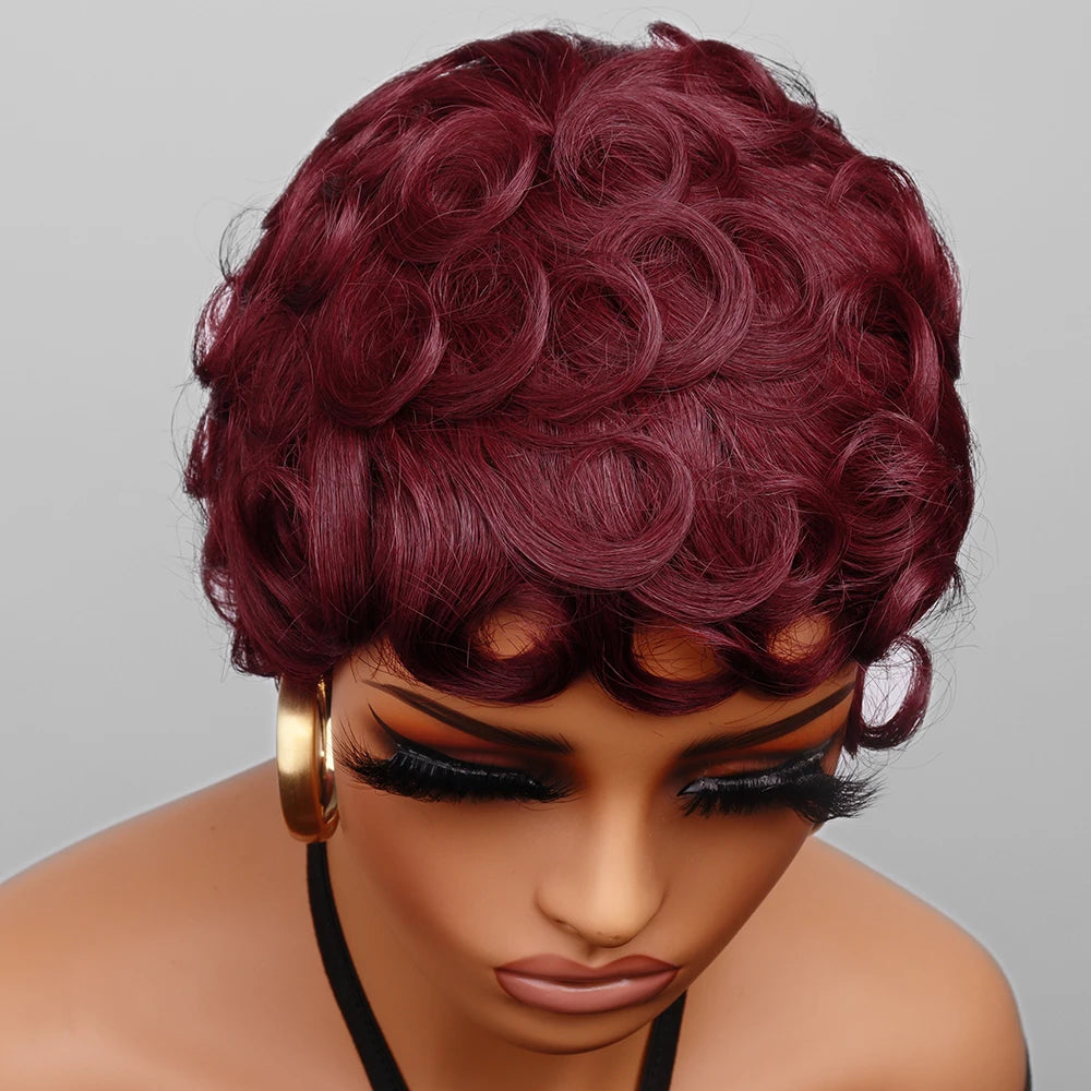 Blonde Curly Pixie Cut Wigs Short Colorful Human Hair Wigs For Black Women Brazilian Hair Full Machine Made Glueless Wigs 150%