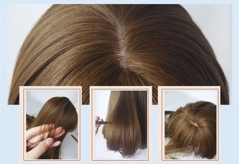 Korea Hair Extensions Synthetic Cute JK Girl Cosplay Air Bangs Wig Breathable Head Cover 50cm Long Straight Wig Hat for Women