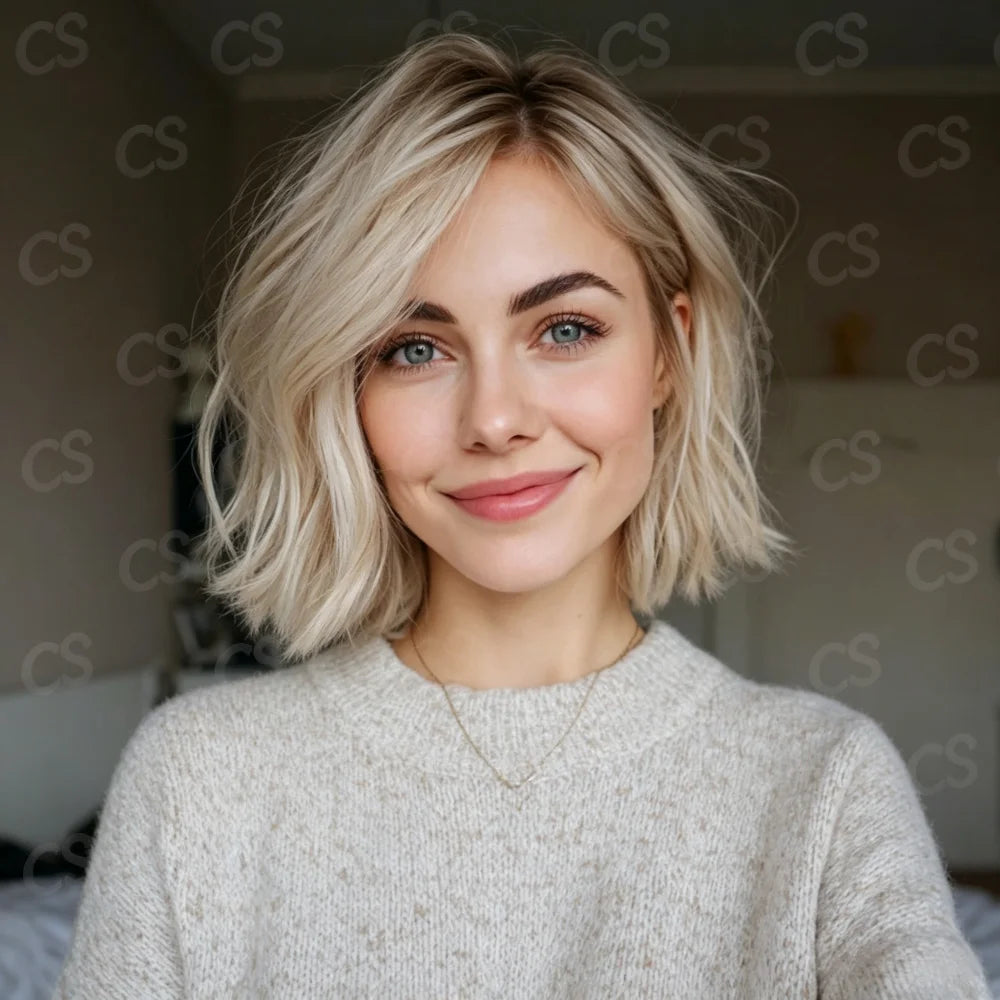 Wave Glueless 14inch Soft Highlight Blond Wig 150 Density 13x4 Lace Front with Baby Hair Pre-Plucked 100% Human Hair