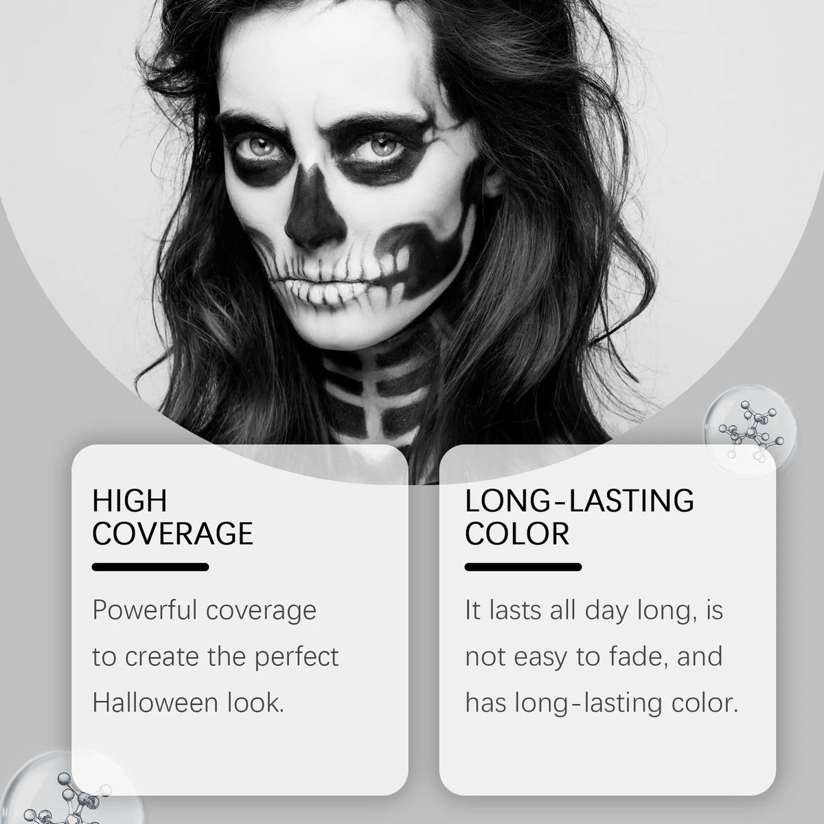 Halloween Makeup Face Body Paint With Brush Long Lasting High Coverage Mild Gentle Skin‑Friendly Halloween Skeleton Zombie