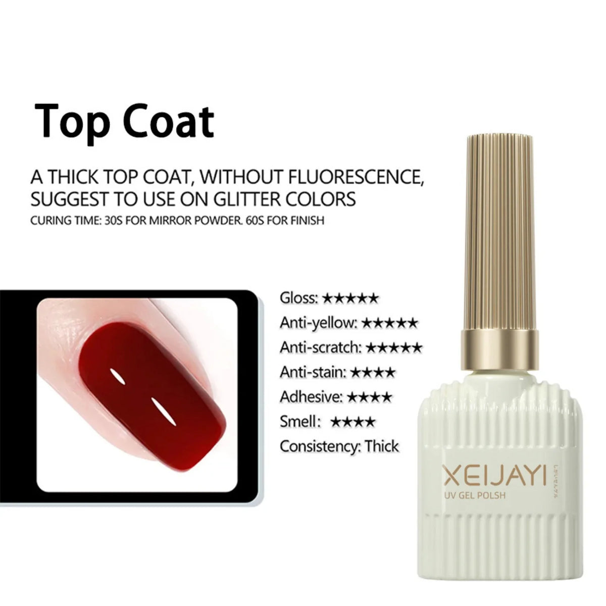 XEIJAYI Base Gel Super Top Coat Manicure Matte Top Coat Semi Permanent Soak Off UV Gel Varnish 15ml