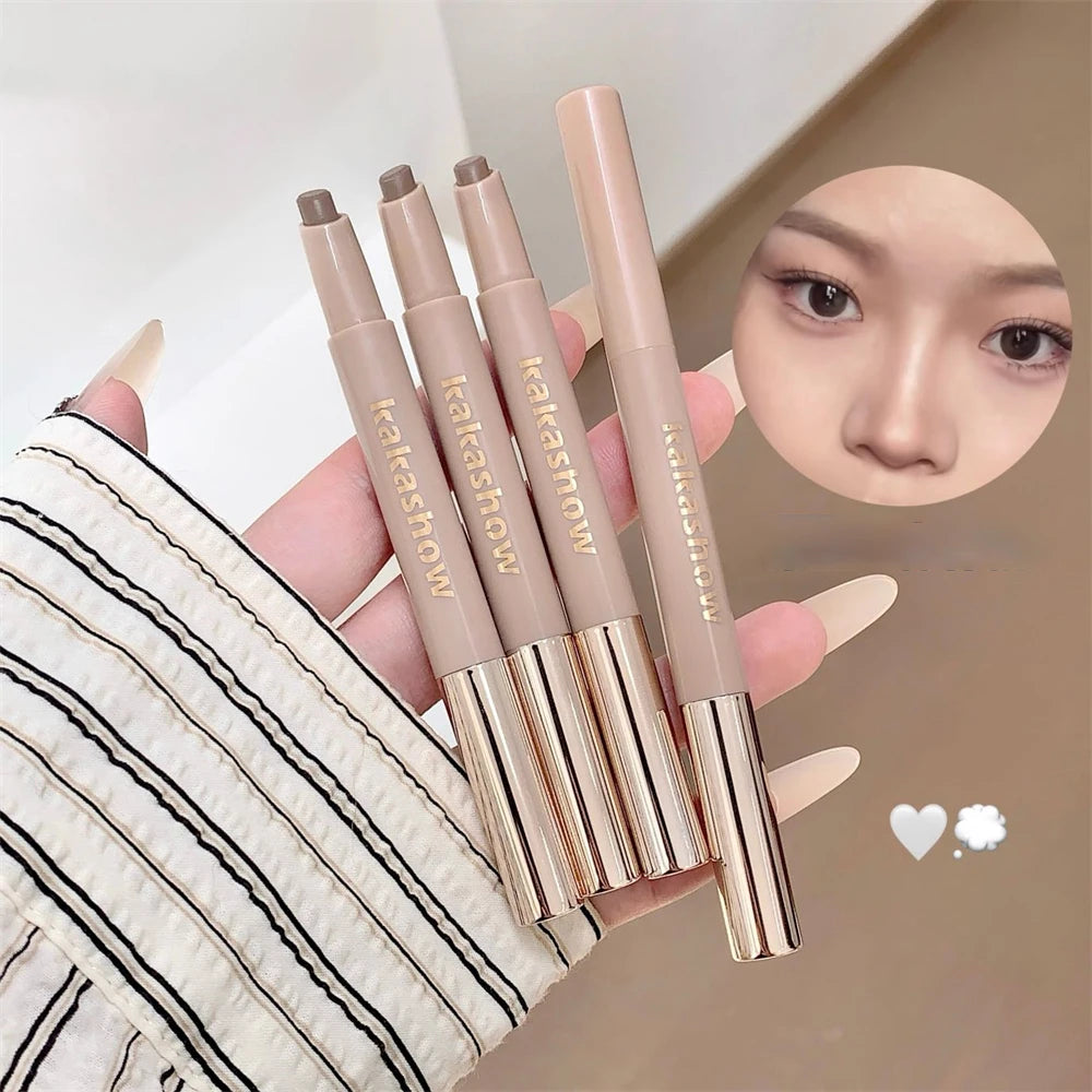 3D Contouring Pen Matte Bronzer Stick Grey Brown Nose Shadow Contour Pen With Brush Double Head Facial Contour Stick Makeup