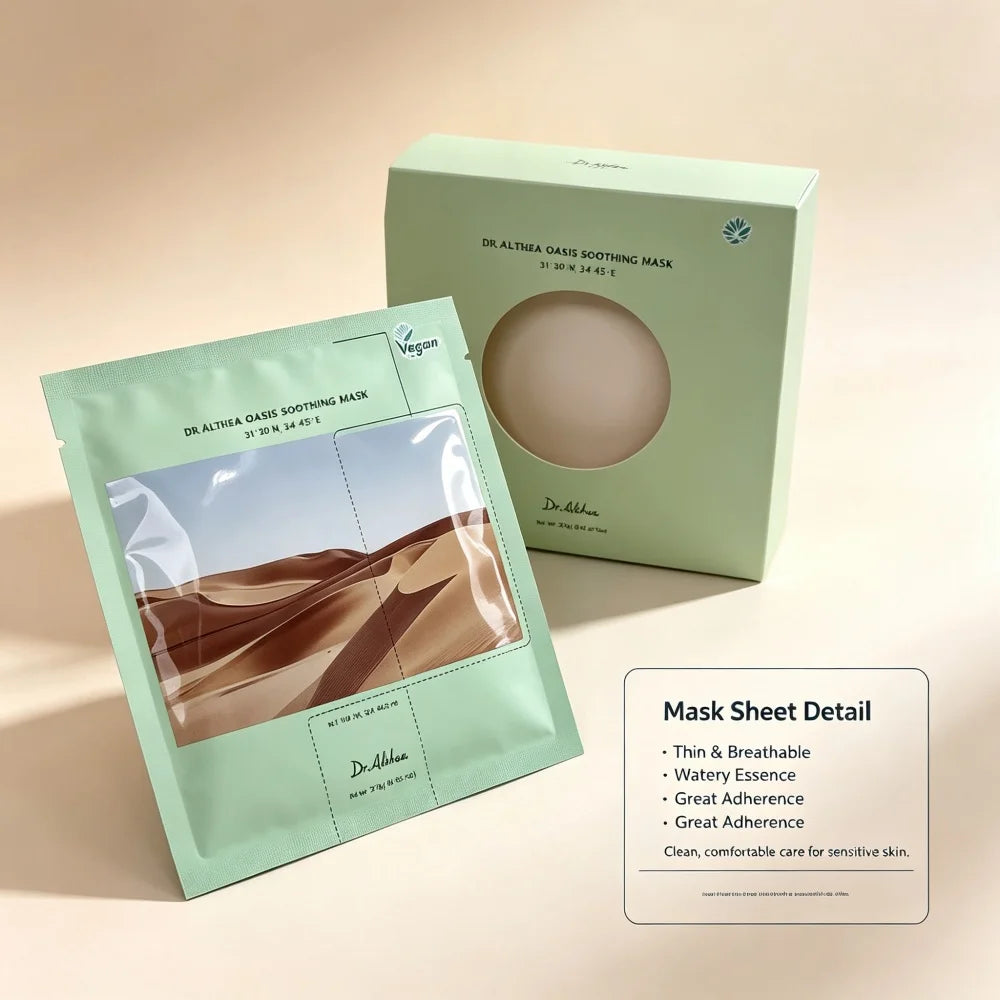 Dr.Althea Oasis Soothing Face Mask 5pcs Vegan, Resurrection Plant Hydrating Mask Sheet for Dry Sensitive & After Sun Skin