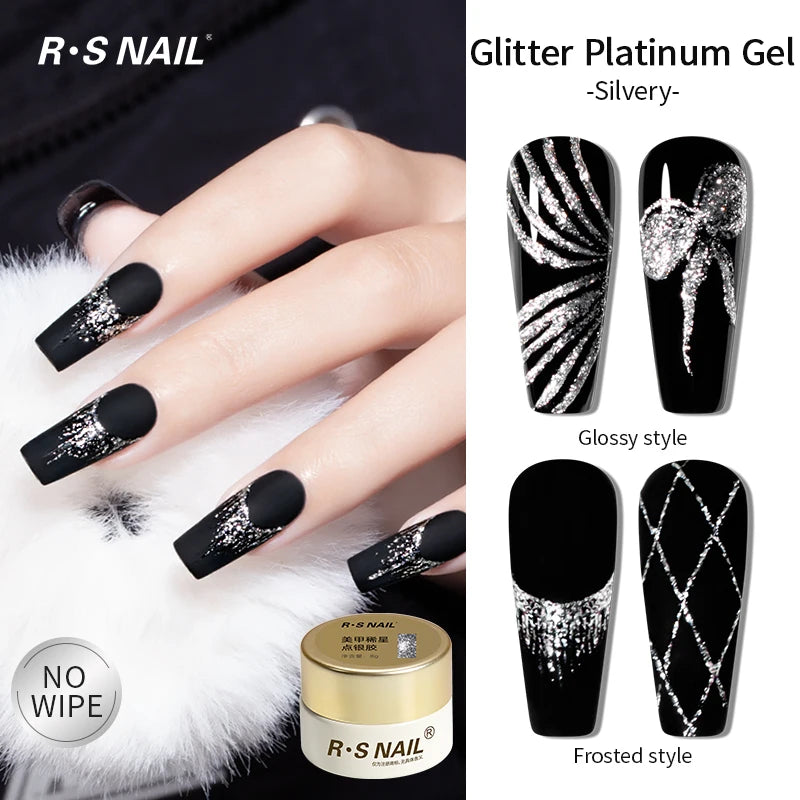 RSNAIL No Wipe Platinum Gel Nail Polish 8g Sparkle Painting Metallic Golden Silvery Liner Gel French Drawing Liner DIY Nail Art