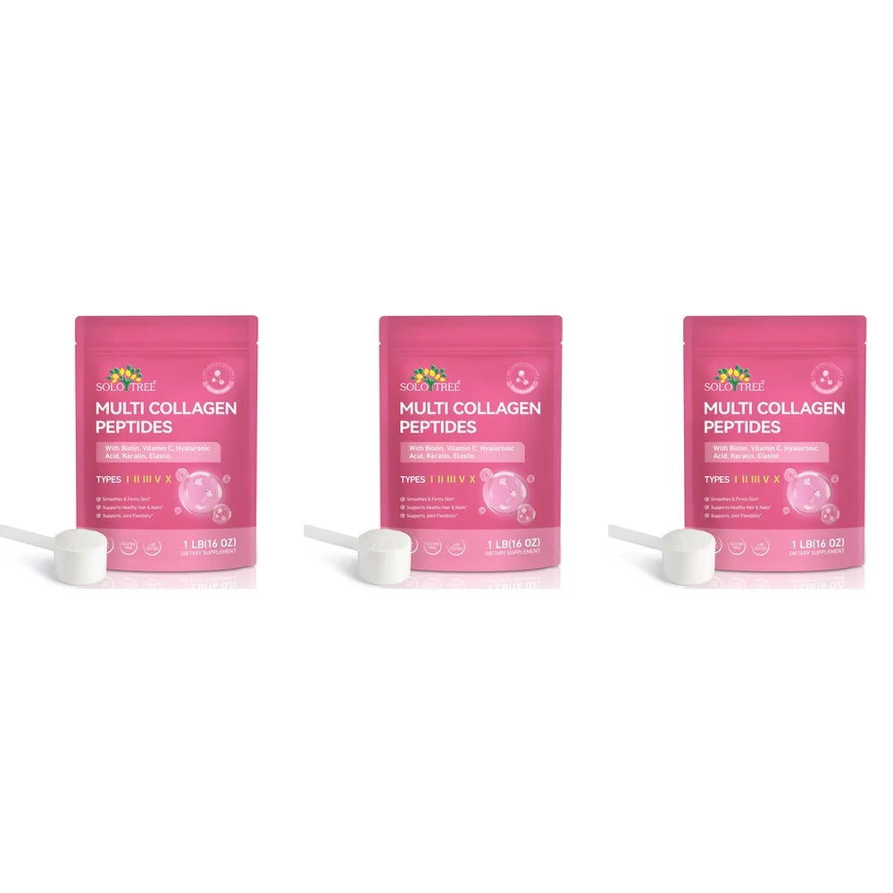 Multi Collagen Peptides Powder Types I II III V X with Biotin Vitamin C Hyaluronic Acid for Skin Hair Nails Joint Support 1LB