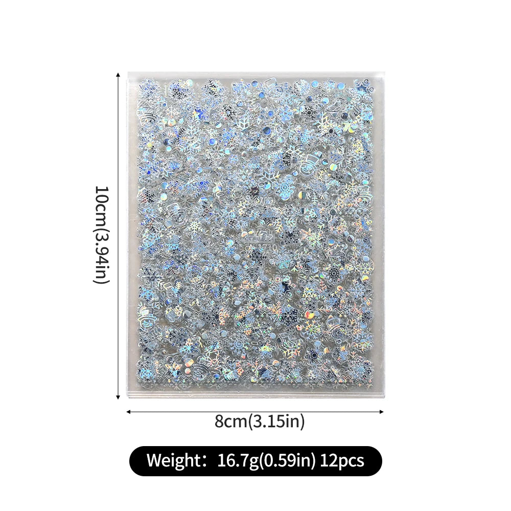 12sheets Laser Sliver Snowflakes/snowballs 3D Christmas Nail Art Decals Dreame Laser Santa Claus Snowman Nail Stickers Charms﻿