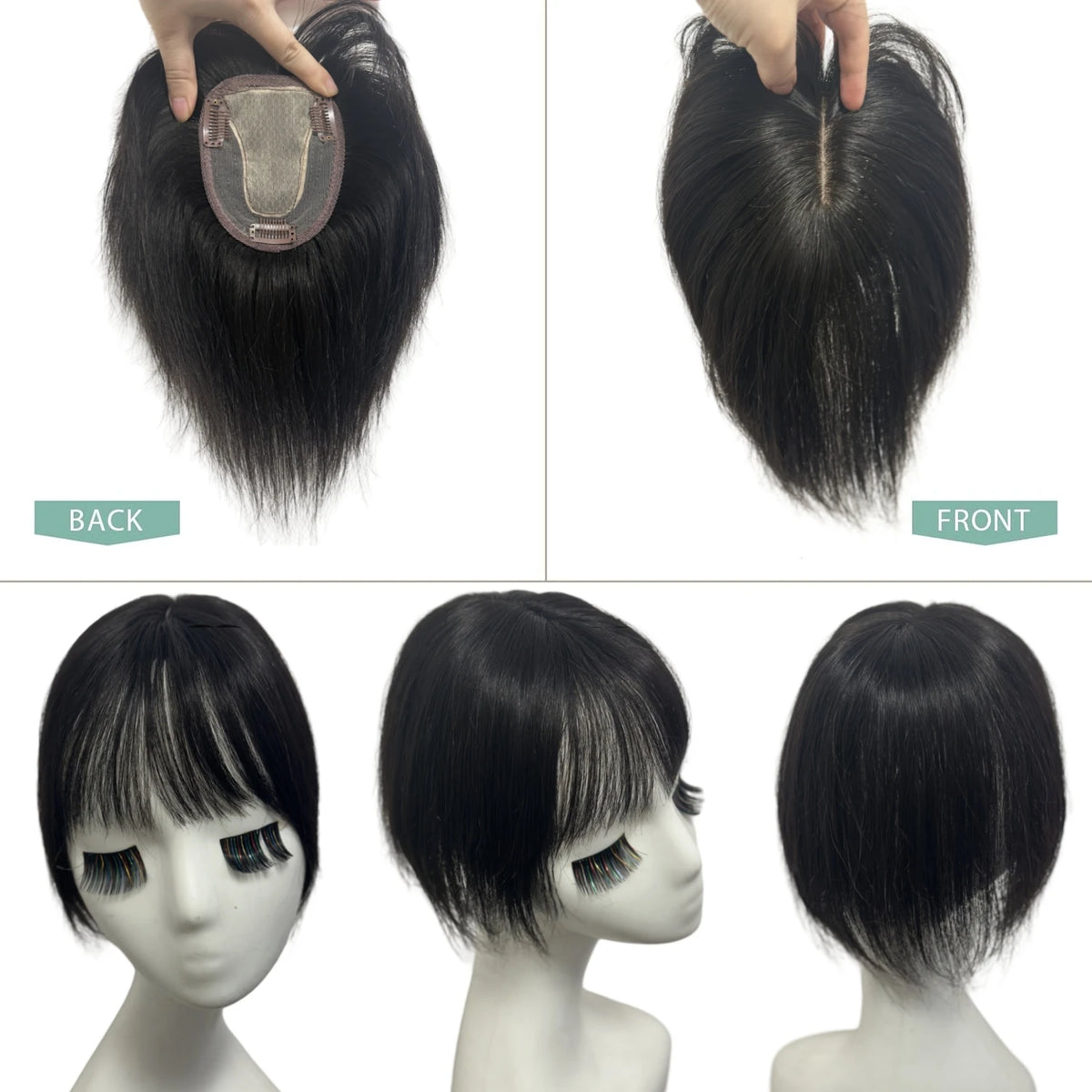 Brazilian Natural T-part Lace Base Hair Toppers for Women with 3D Bangs Clip in Hair Extension Cover Hair Loss Human Hairpiece