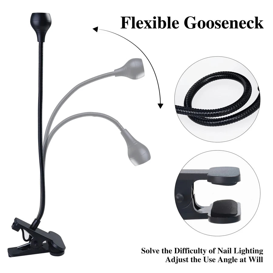 5W LED UV Gel Nail Curing Lamp with Clip And Flexible Tube Nail Dryer for Gel Polish
