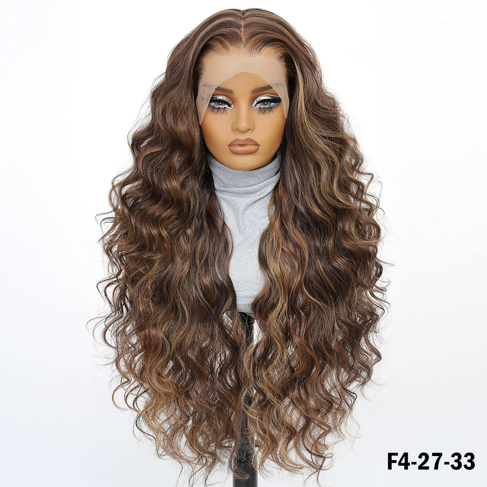 13x6 HD Synthetic Blend Lace Front Wig 30 Inch Long Deep Wavy Ombre Blonde Ginger for Afro Women Heat Resistant Cosplay Wig