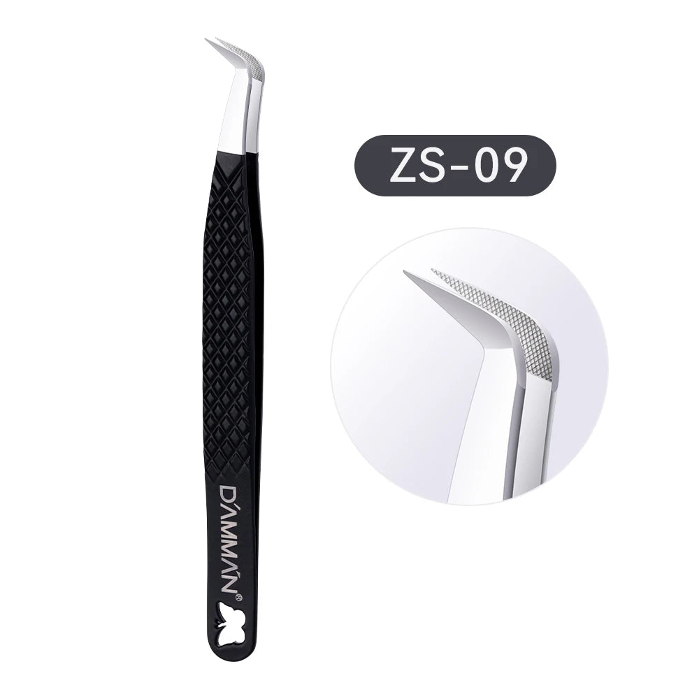DAMMAN Fiber Tip Lash Extensions Tweezers Professional Eyelash Tweezers Anti-slip Lash Tweezers Eyelash Extension Supplies