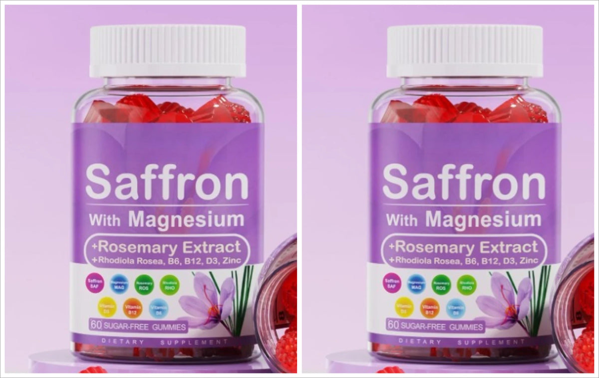 Saffron Gummies with Magnesium Glycinate, Rhodiola & Rosemary for Mood, Sleep & Focus Support, Sugar-Free 60 Count