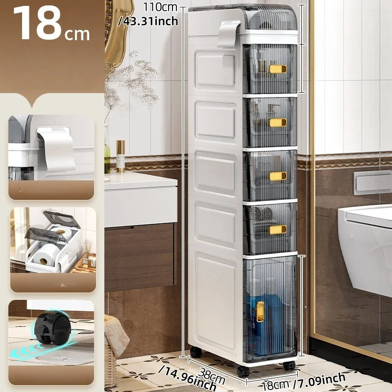 18cm Narrow Storage Cabinet, Multi-Tier Slim Organizer for Bathroom/Living Room, Holds Towel/Tissue/Cosmetic, Space-Saving Shelf