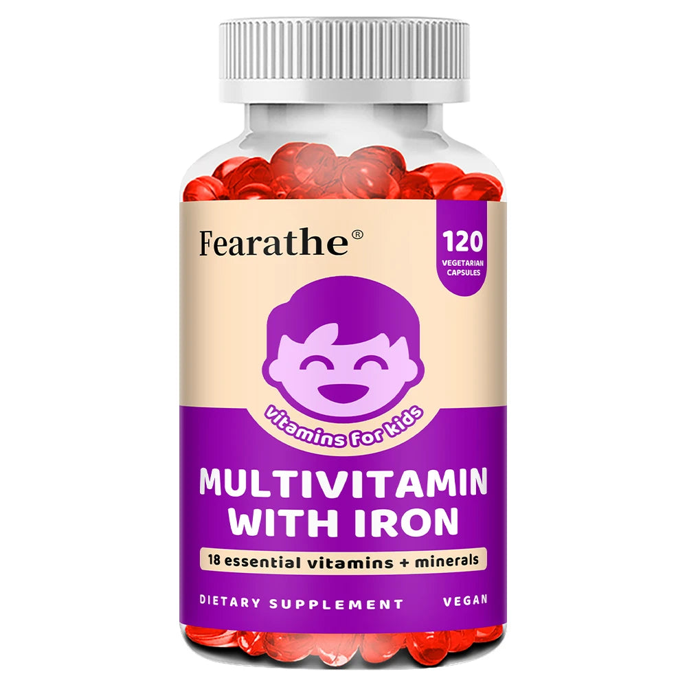 Kids Multivitamin Softgels with Iron, Zinc & Biotin, Daily Nutritional Supplement for Kids’ Growth, Immune & Brain Support