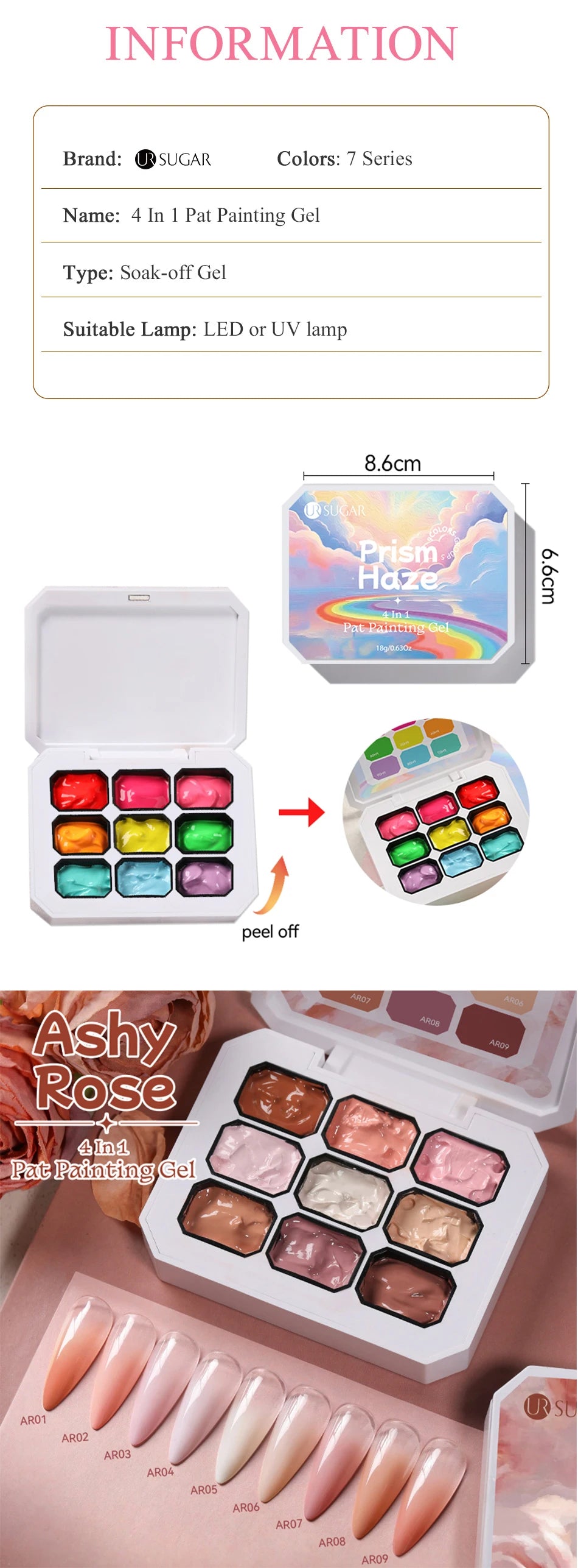 UR SUGAR 4 In 1 Pat Painting Gel Nail Polish Blooming Transfer Design UV LED Soak Off Gel Varnish Gradient Patting Gel Palette