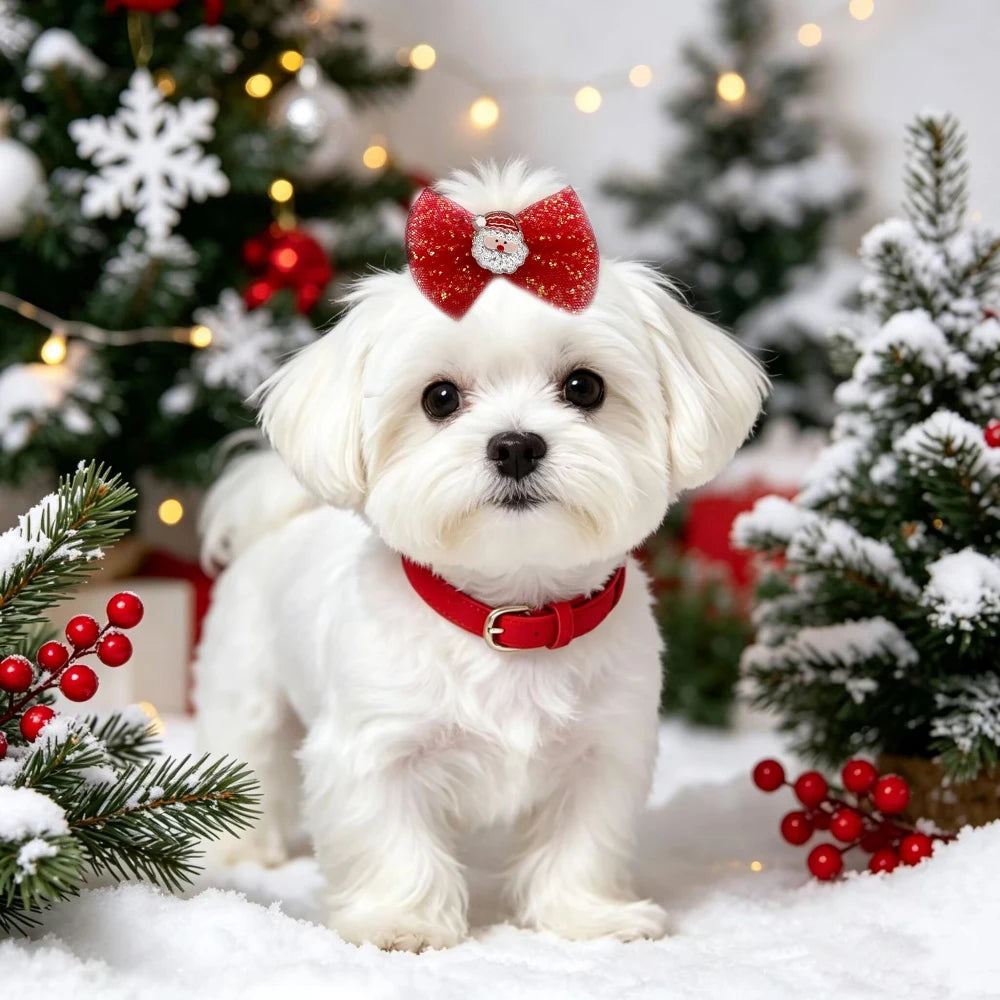 50pcs Christmas Small Dog Grooming Bows Rubber Bands for Dogs Xmas Pet Dog Hair Bow for Grooming Small Dog Cat Hair Accessories