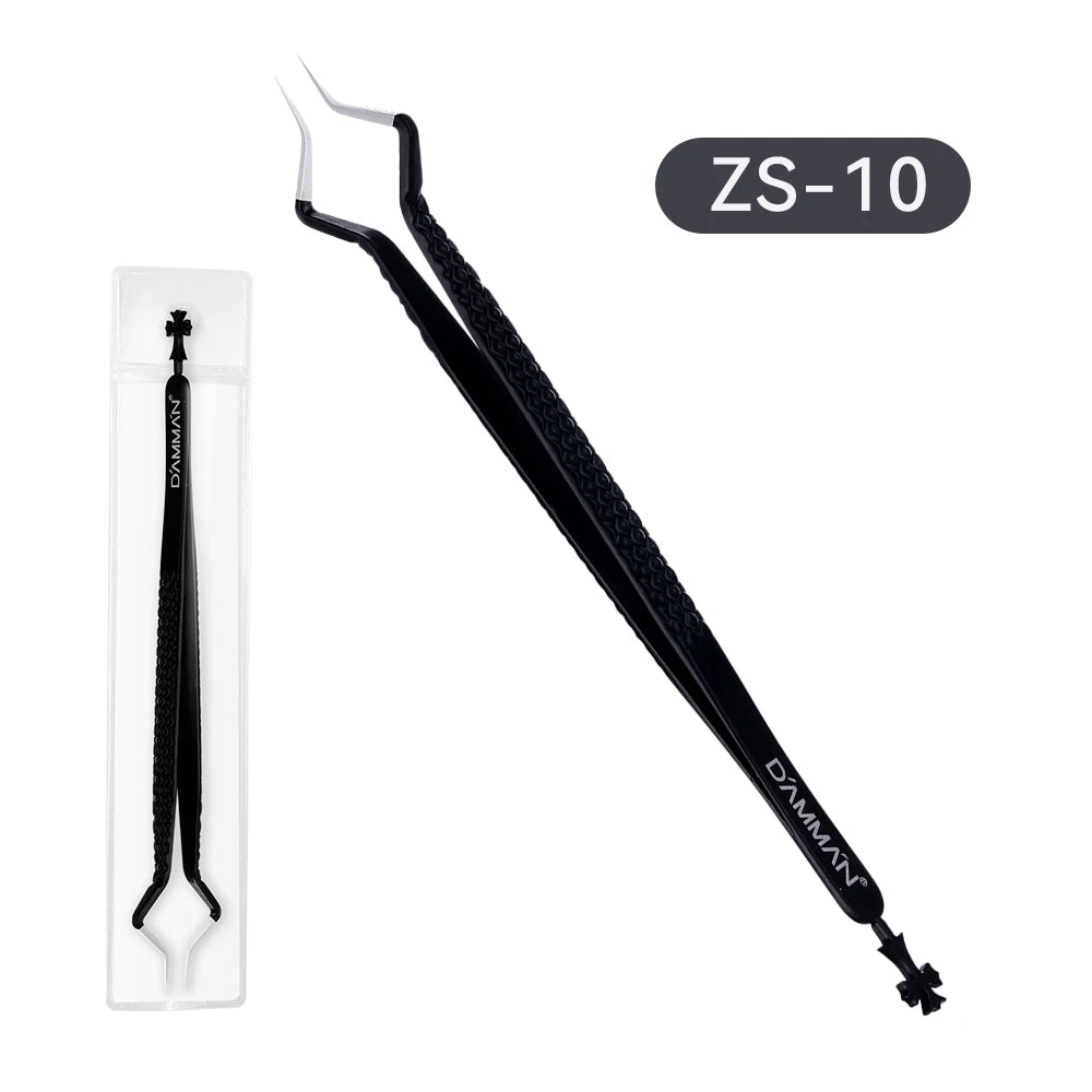 DAMMAN Fiber Tip Lash Extensions Tweezers Professional Eyelash Tweezers Anti-slip Lash Tweezers Eyelash Extension Supplies
