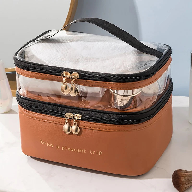 2026 Waterproof PVC Women Cosmetic Bag Portable Traveling Leather Toiletries Big Capacity Travel Makeup Organizer