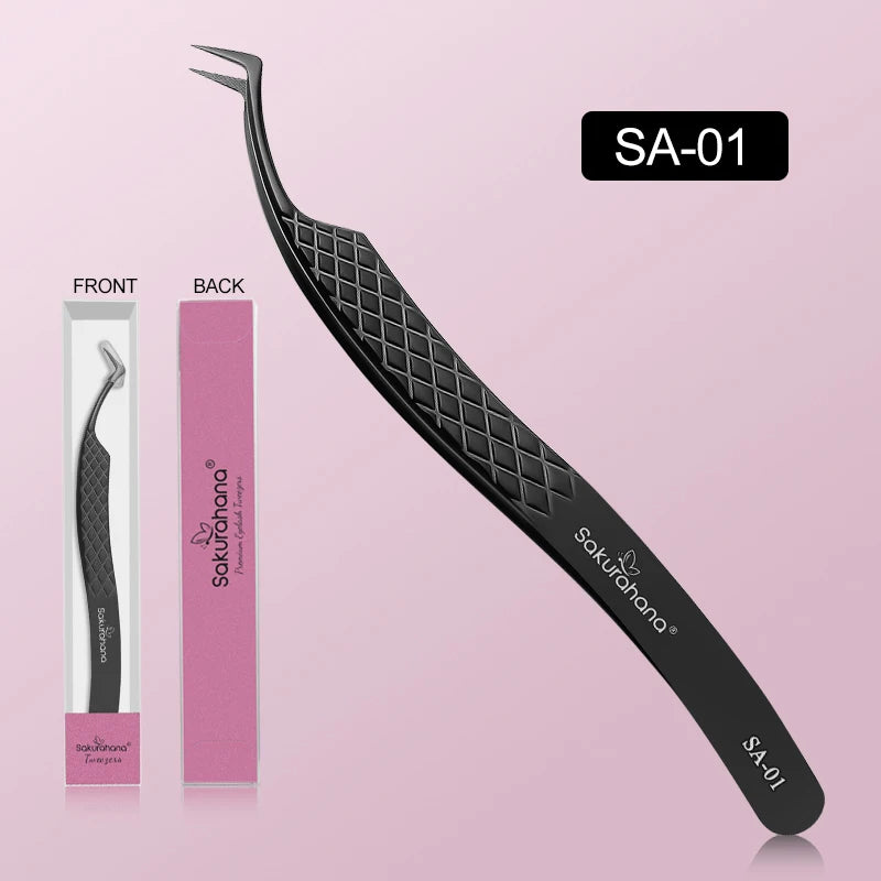 SAKURAHANA Professional Eyelash Tweezers Black Fiber Tip For Lash Extensions Mega Volume Mink Lashes Tool Makeup Artist Kit