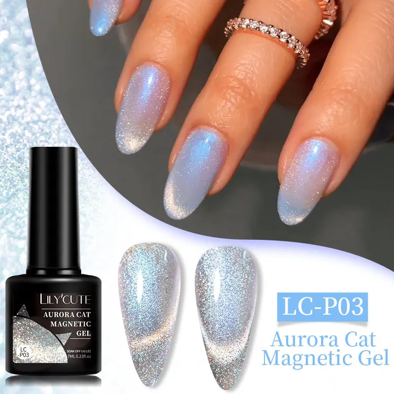 LILYCUTE 7ml 9D Black Crystal Cat Magnetic Gel Nail Polish Laser Silver Glitter Semi Permanent Manicure For Nail Art Gel Varnish