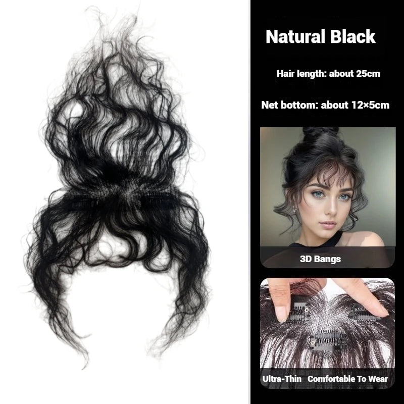 Curly Bangs Toppers for Women 100% Human Hair Breathable Lace Base with Clips Baby Hair Fringe Hairpiece for Thinning Hair