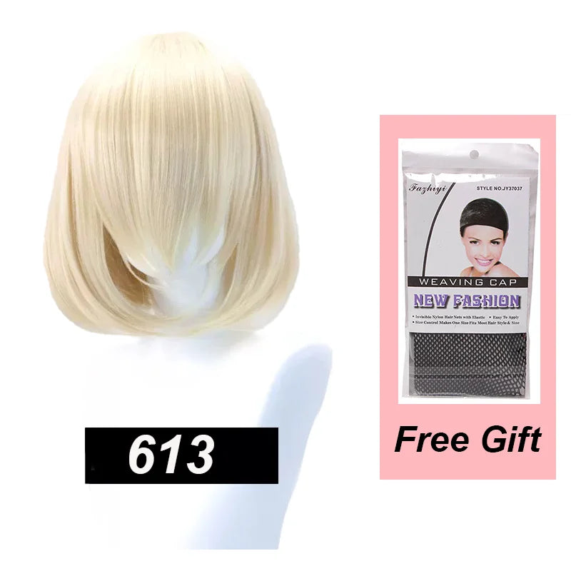 Snoya 35cm Synthetic Short Bob Straight Hair with Trimmable Bangs Lolita Pink Green Blonde Red Cosplay Wigs for Women+Wig Cap