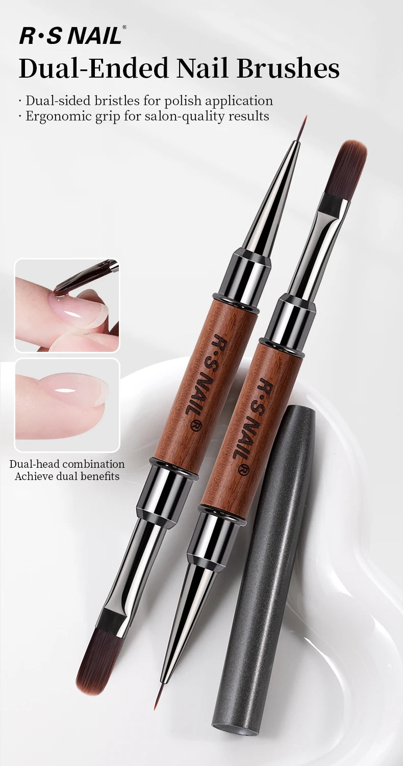RSNAIL 1/2pcs Dual-ended Nail Design Brushes Phototherapy UV Builder Gel Nail Brush Silicone Carving Pen for DIY Manicure Tool