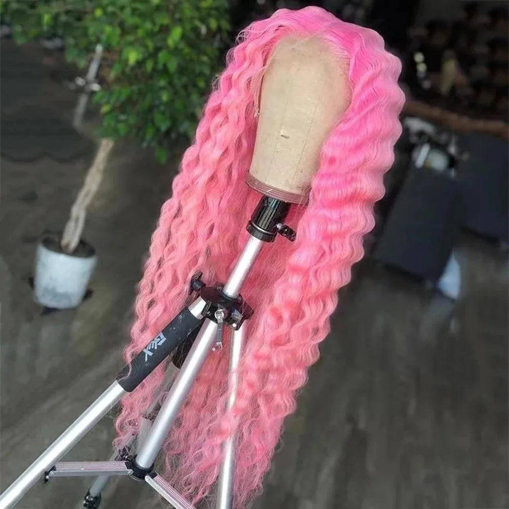 Navy Blue Light Pink Deep Wave Lace Front Wigs Free Part Long Curl Wavy Heat Fiber Synthetic Wig Makeup Cosplay Black Women Use