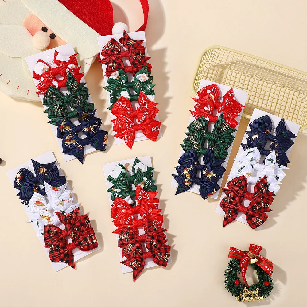 6Pcs/set Christmas Element Ribbon Bow Hair Clip Set Children's High-quality Ribbon Bow Hair Accessory Hairgripes