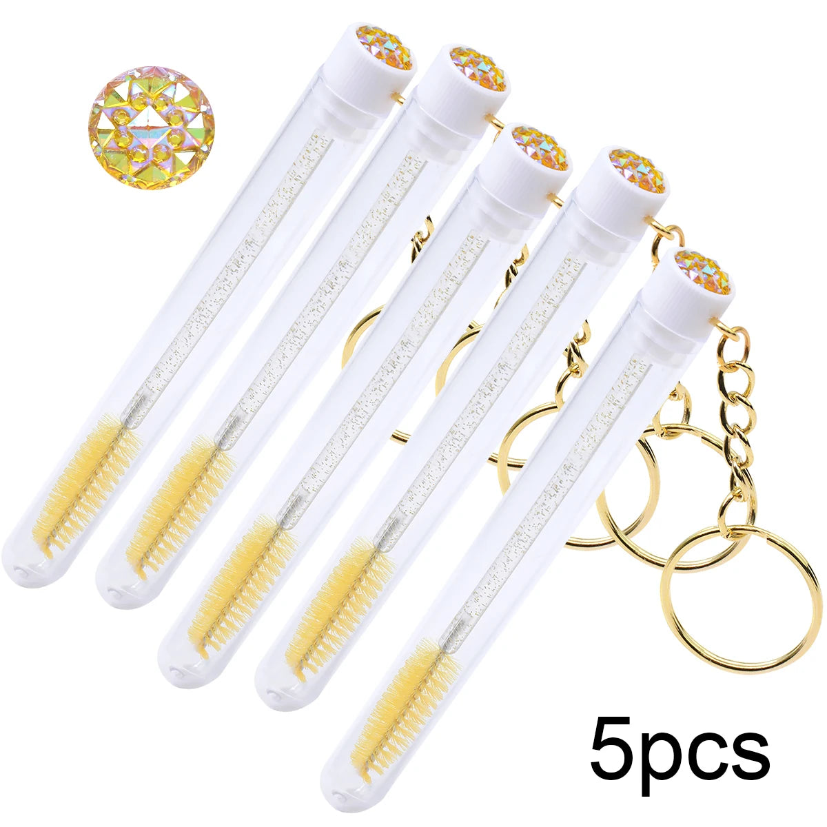5pcs/Lot Eyelash Brushes Tubes With Keychain Lash Brush In Clear Container Disposable Eyelash Extension Mascara Wands With Case