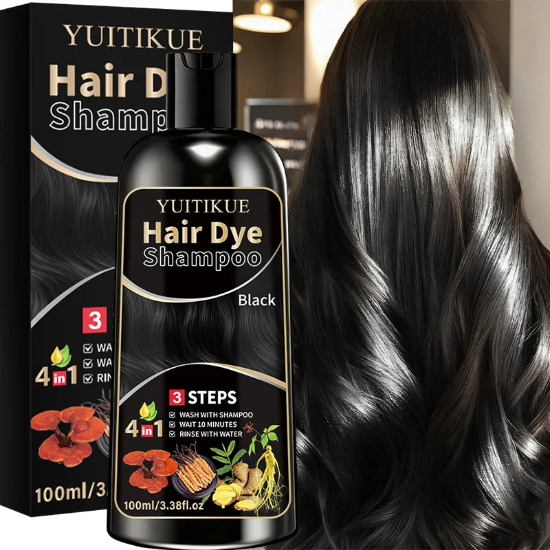YUITIKUE Black Hair Dye Shampoo - Ammonia-Free, Gentle Formula For Covering Gray Hair, Plant-Based Hair Care, 100ml