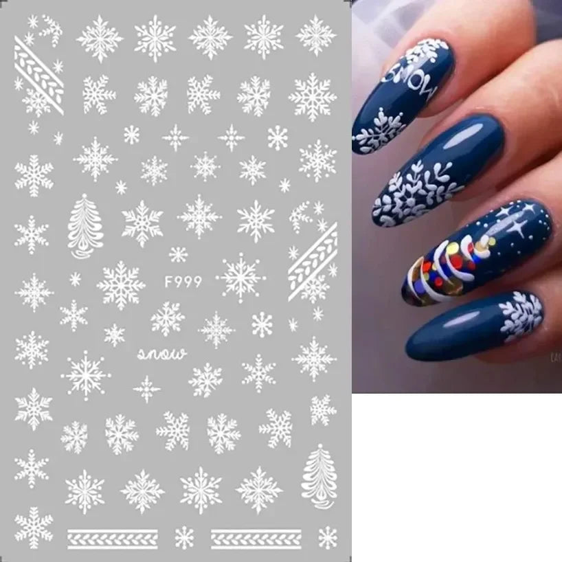 5D White Snowflakes Embossed Nail Art Stickers Winter Charm Decals Self Adhesive Christmas New Year Slider Decoration Manicure
