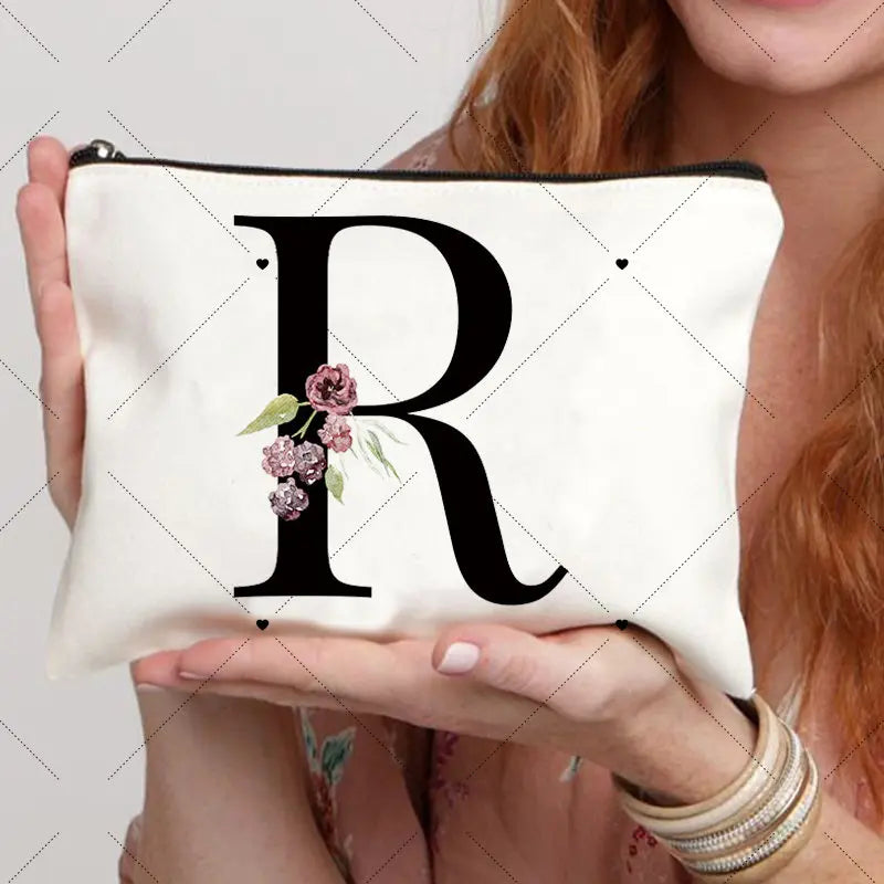 Floral Letter Bridesmaid Makeup Bags Bachelorette Party Gift Children Travel Bag Zipper Pouch Travel Organizer Case Cosmetic Bag