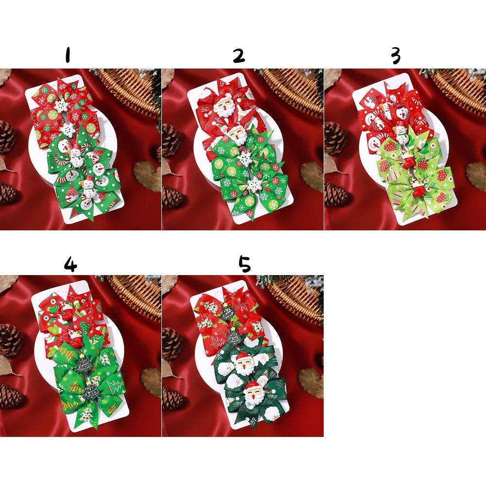 Christmas Sunflower Ribbon Hair Clip Acrylic Material Elk Santa Claus Bow Hair Clip Children's Christmas Party Headwear