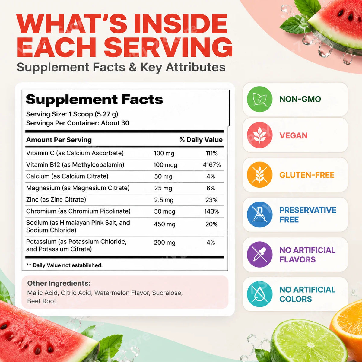 Electrolyte Drink Powder 3 Flavors with Sodium Potassium Magnesium Vitamin C B12 Supports Fluid Balance Energy & Endurance 158g