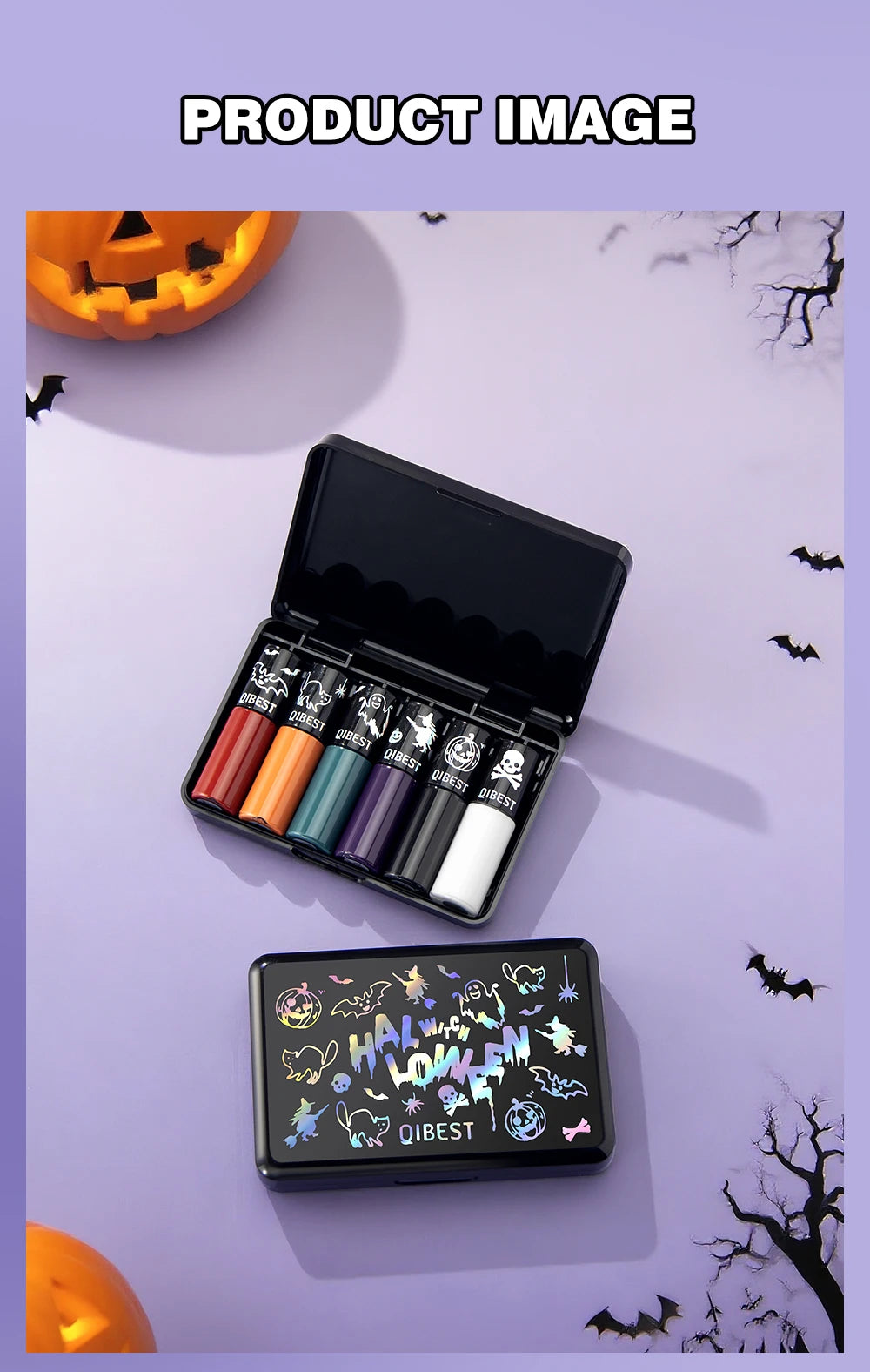 QIBEST Halloween Liquid Lipstick Makeup Sets Waterproof Matte Lipstick Red Black Orange Purple Lip Stain Tint Lasting Cosmetics