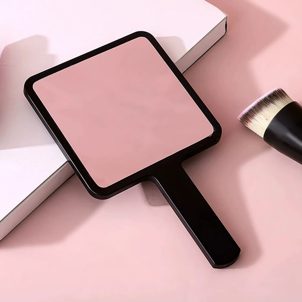 Fashion Universal Square Handheld Makeup Mirror With Handle Portable Vanity Mirror Initial Name Purple Flower 26 Letters Pattern