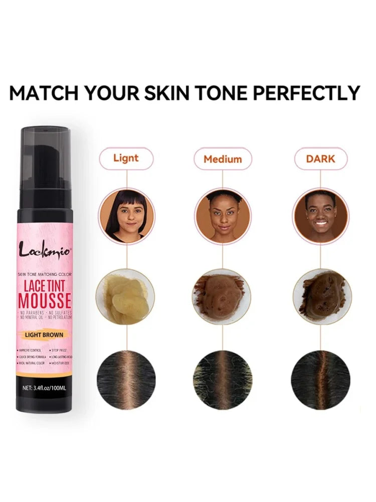 LOCKMIO Natural Lace Tint Spray Dyed Foam Mousse for Women 100ML Wigs Mesh Skin-fitting Invisible Colorant Cosplay Wig Dye Mist
