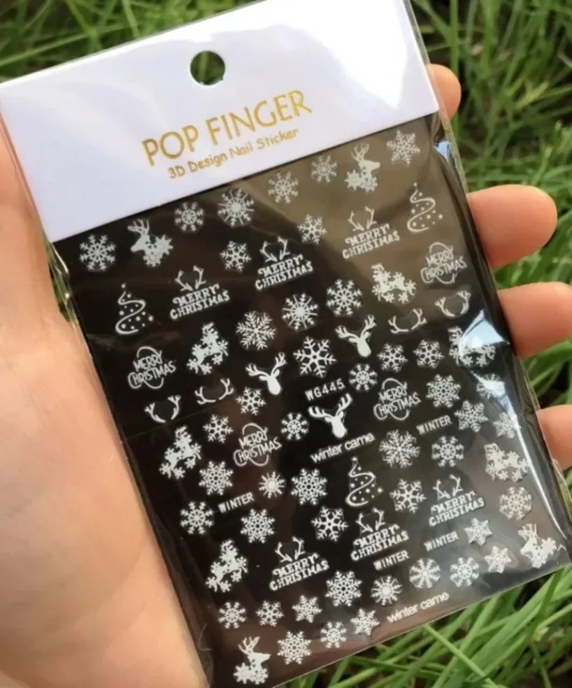 5D White Snowflakes Embossed Nail Art Stickers Winter Charm Decals Self Adhesive Christmas New Year Slider Decoration Manicure