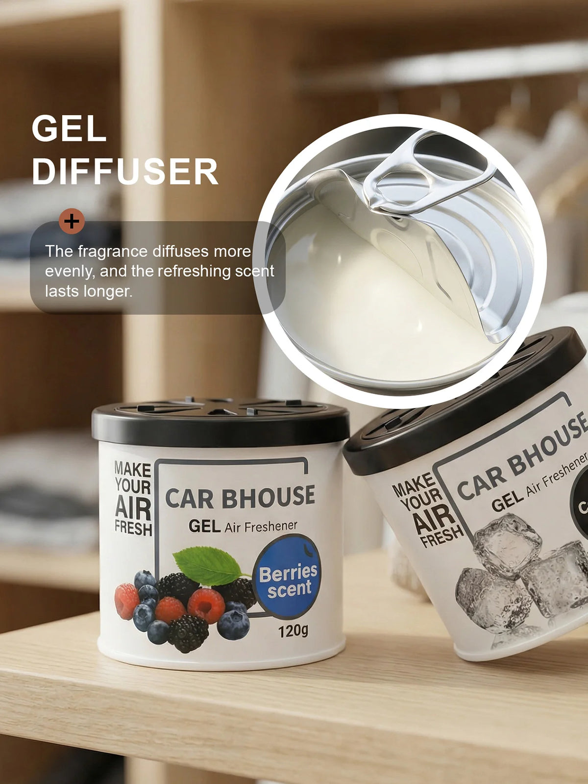 Dual-Purpose Air Freshening Gel for Cars and Homes, 120g with Fruity and Floral Fragrance, Providing Long-Lasting Scent.
