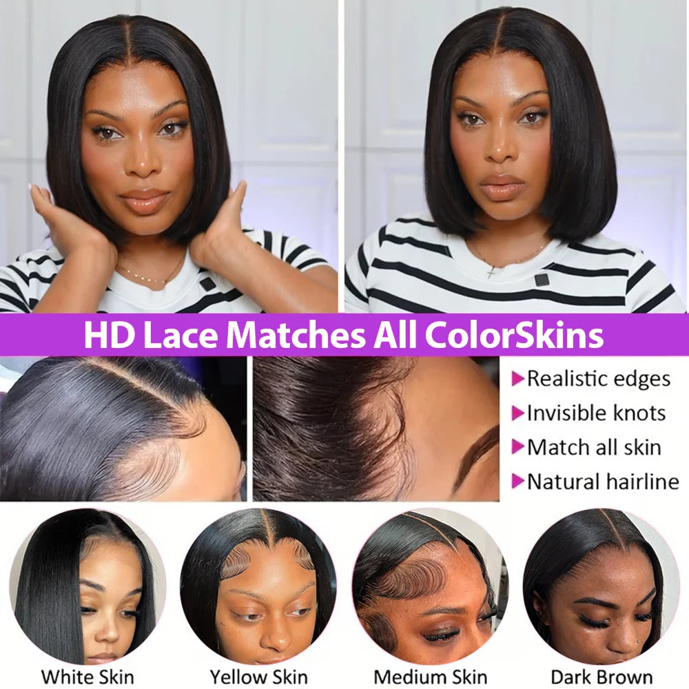 13X4 Lace Front Wig Pre Plucked Human Hair Wigs Short Straight Bob 13x6 Lace Front Wigs Remy Brazilian Human Hair Wigs 250% 5x5 Glueless Wig For Women
