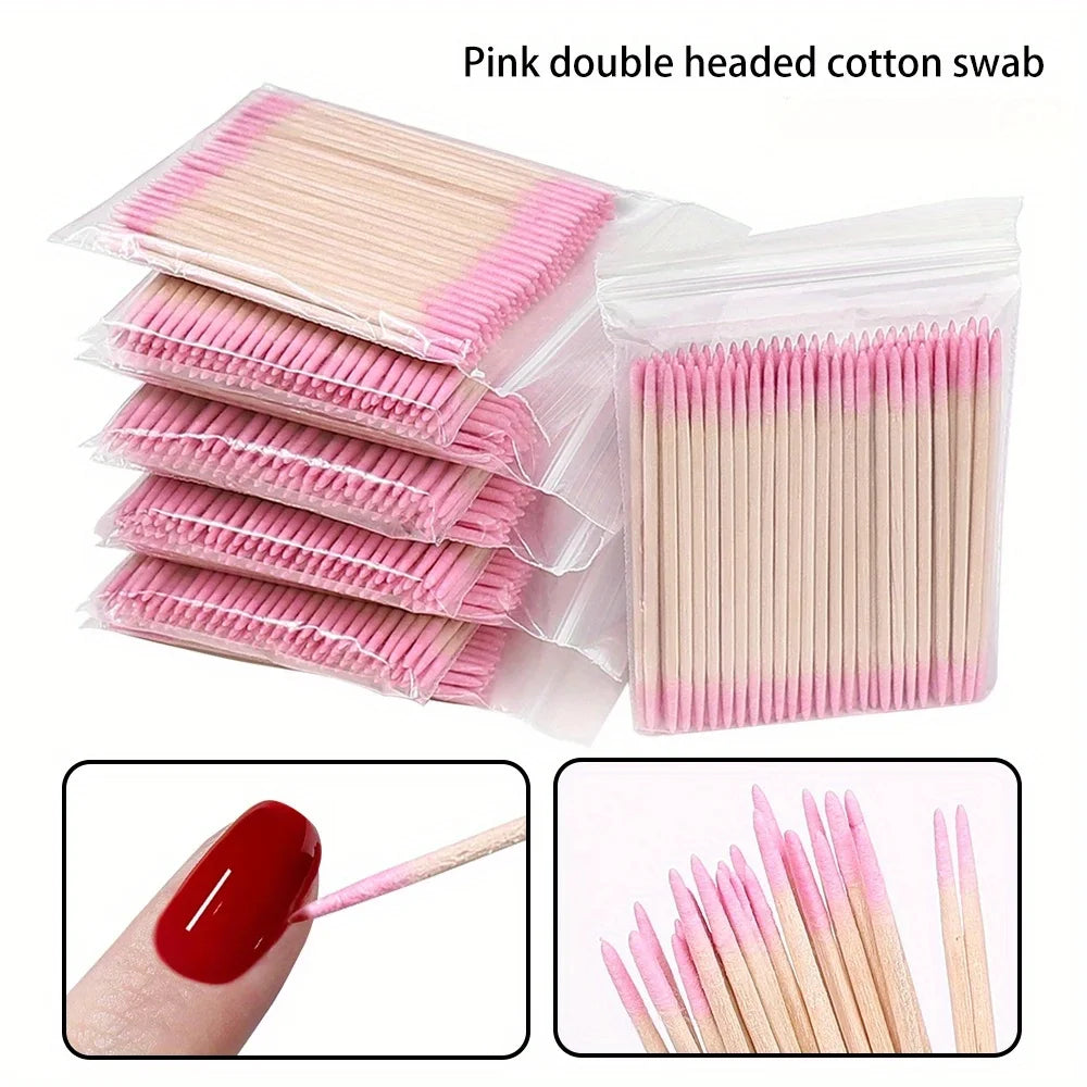 100/300/500Pcs Nails Wood Cotton Swab Clean Sticks Bud Tip Head Manicure Detail Corrector Nail Polish Remover Art Tool