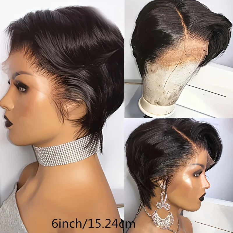 Pixie Cut Wig Transparent Lace Human Hair Wigs Short Bob Wig T Part Lace Wig Prepluck Brazilia Human Hair For Women