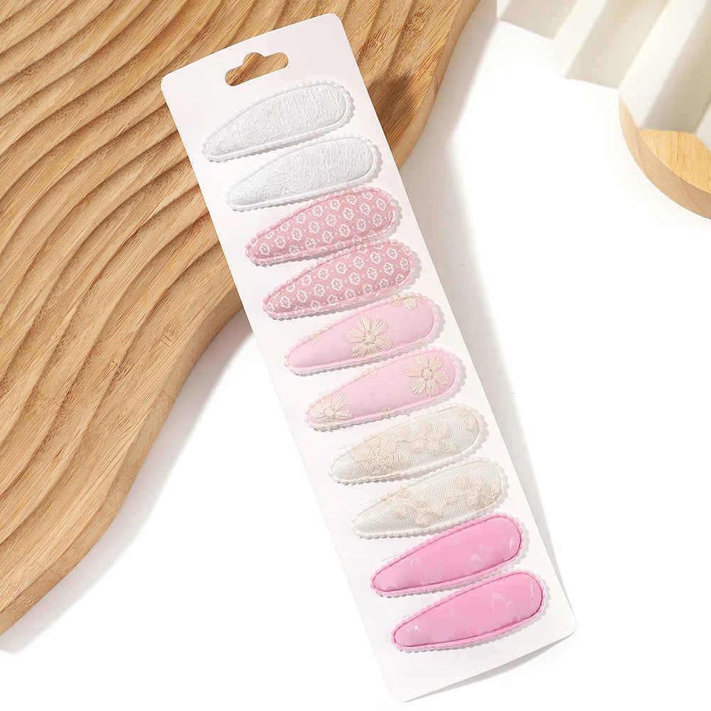 10Pcs/Lot Fresh Print Cotton Alloy Hair Clips for Kids Fabric Plaid BB Hairpins Girl Hairgripe Headwear Baby Hair Accessories