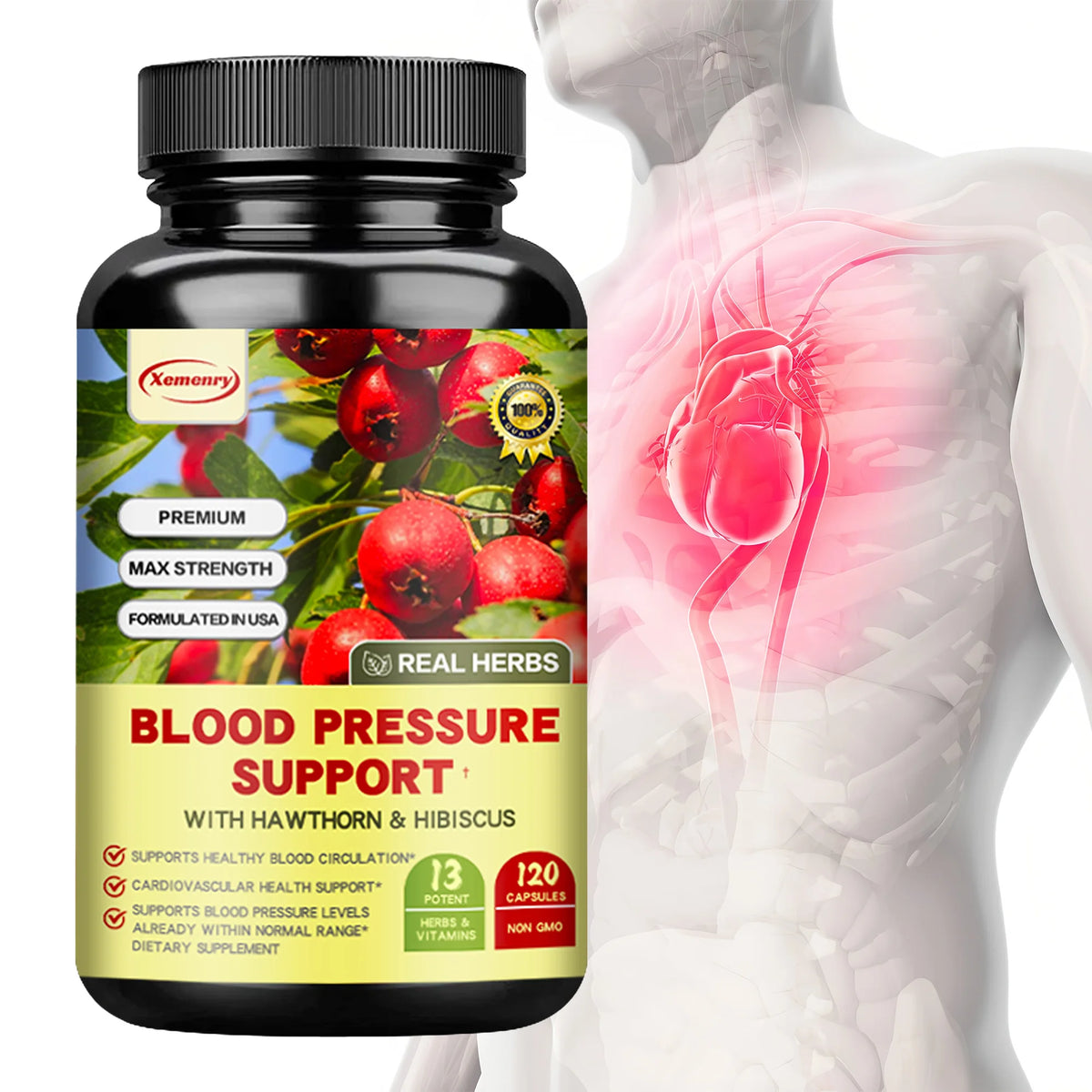 Blood Pressure Support - Supports Cardiovascular Health, Boosts Energy and Immunity, for Heart Health - with Hawthorn & Hibiscus