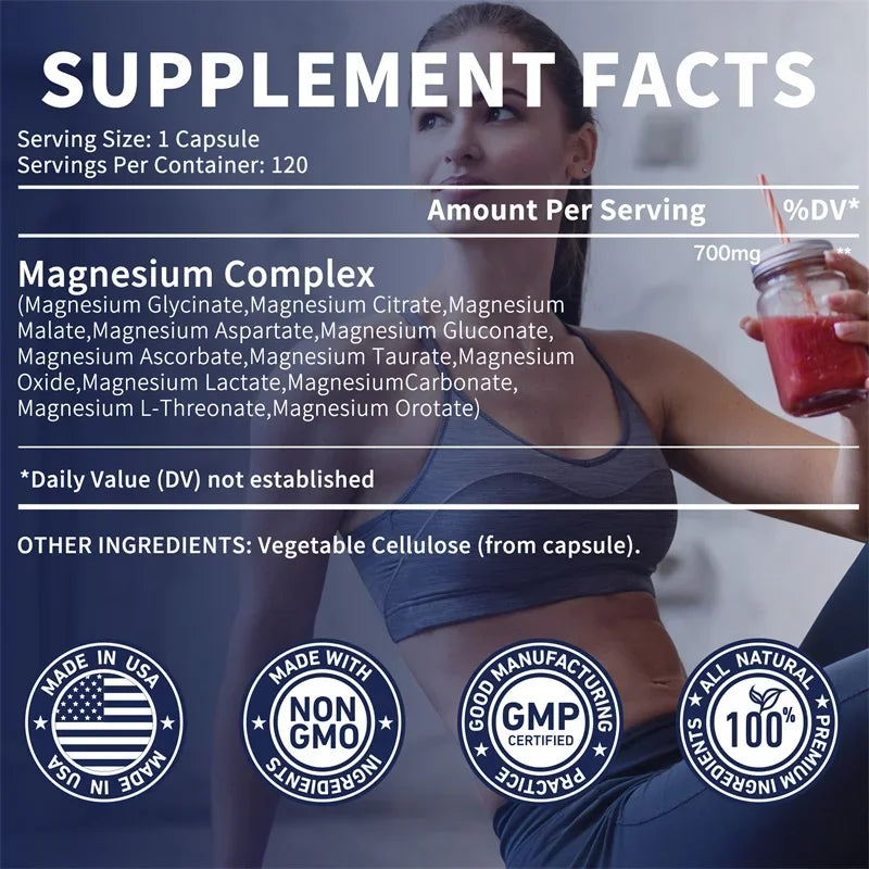 Magnesium Complex Capsules - Relieve Nerve Stress and Muscle Contraction, Support Bone Health and Boost Immune FunctionSupplemen