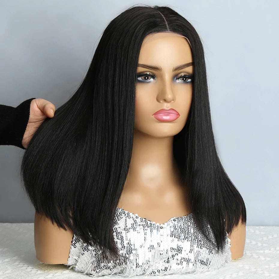 Natural Black Bob Wig Human Hair Blunt Cut Bone Straight 13x4 Transparent Lace Front Wig Ear to Ear Shoulder Length Straight Bob Wigs For Women 250% 280% Density