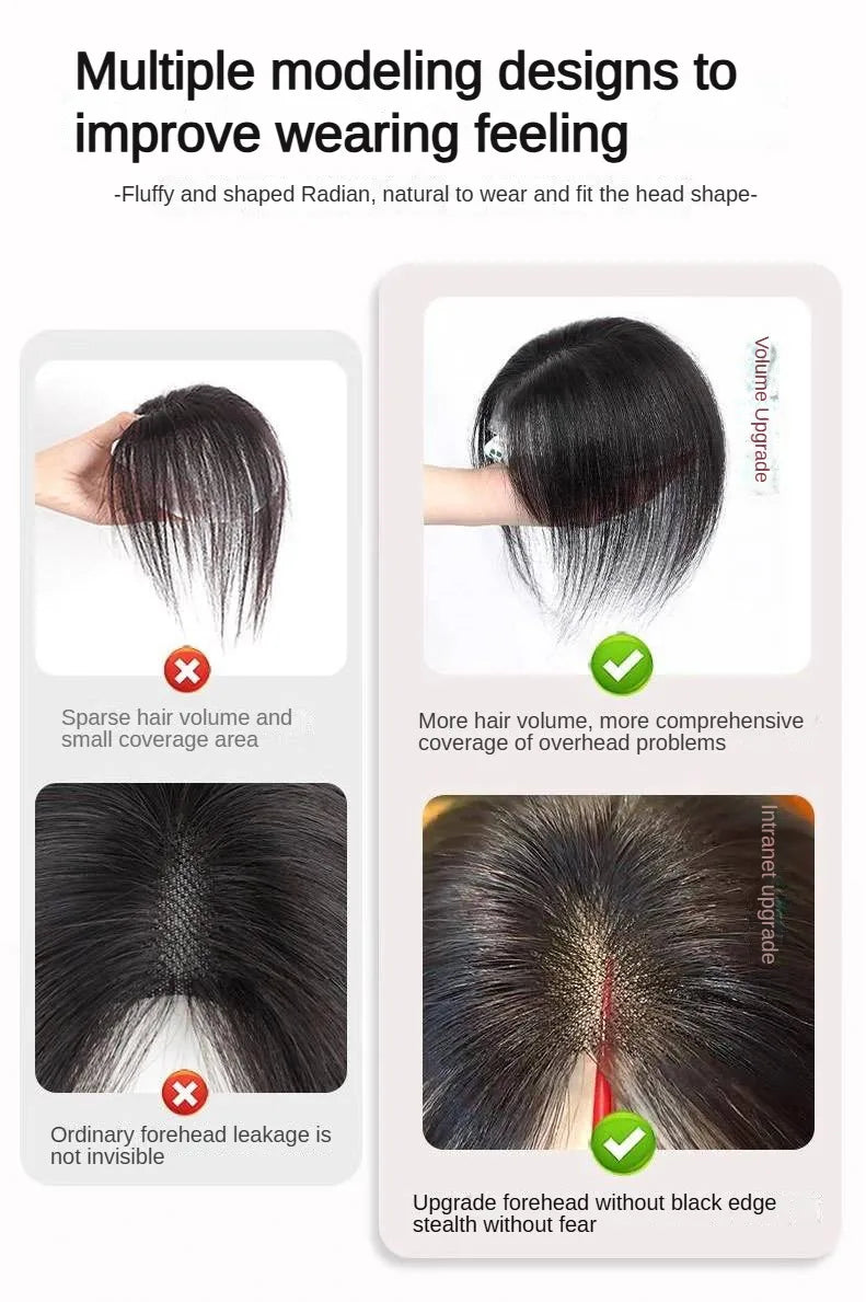 7x11cm Ultra-Thin Mesh Hair Toppers Clip-In Bangs Human Hair Fluffy Volumizing Cover Gray Hair Invisible Natural Women Daily