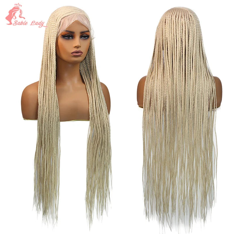 Faux Locs Crochet Cornrow Braided Wig Synthetic Full Lace Knotless Box Braids Wig Side Part Lace Wig Box Braided Wig for Women