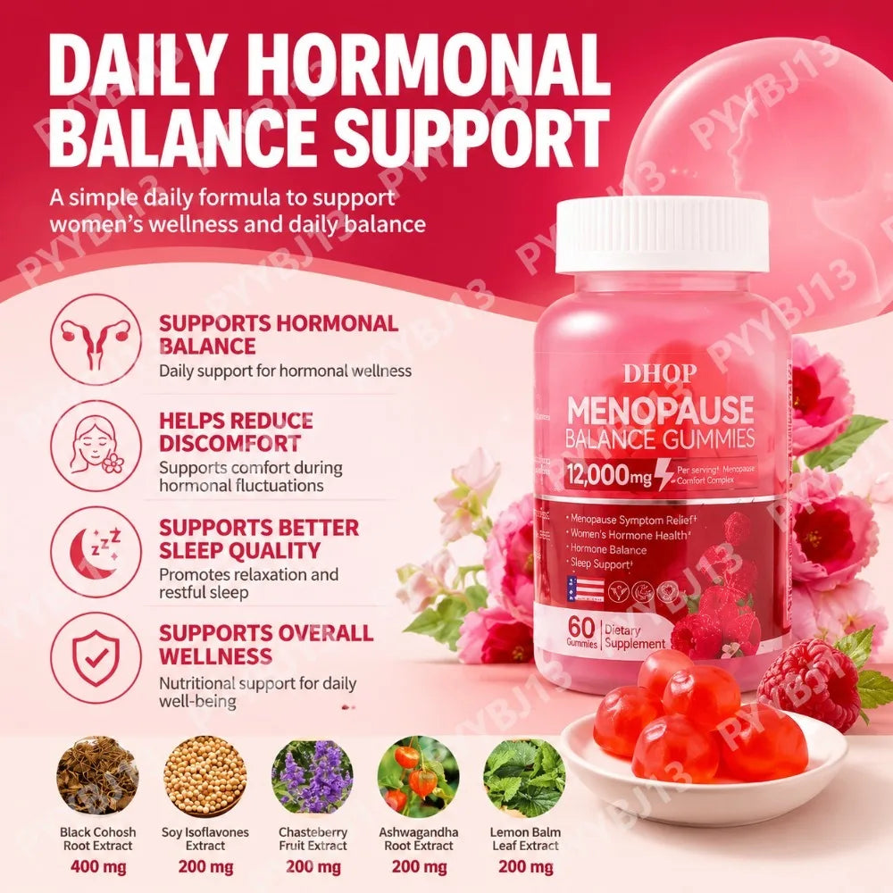 Menopausal Gummies 60pcs Women's Soy Isoflavones Probiotics Vitamin Promotes Relaxation Restful Sleep Hormonal Fluctuations